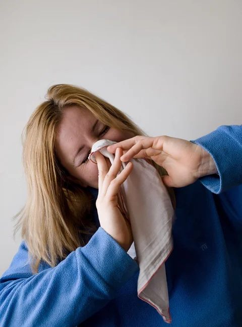 woman, sneeze, blowing nose, influenza
