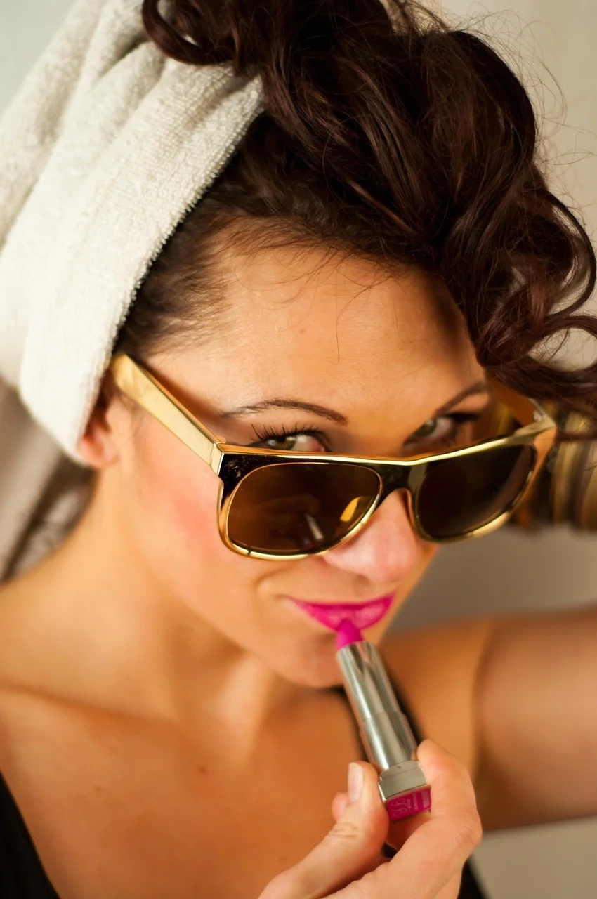 woman, lipstick, makeup, sunglasses