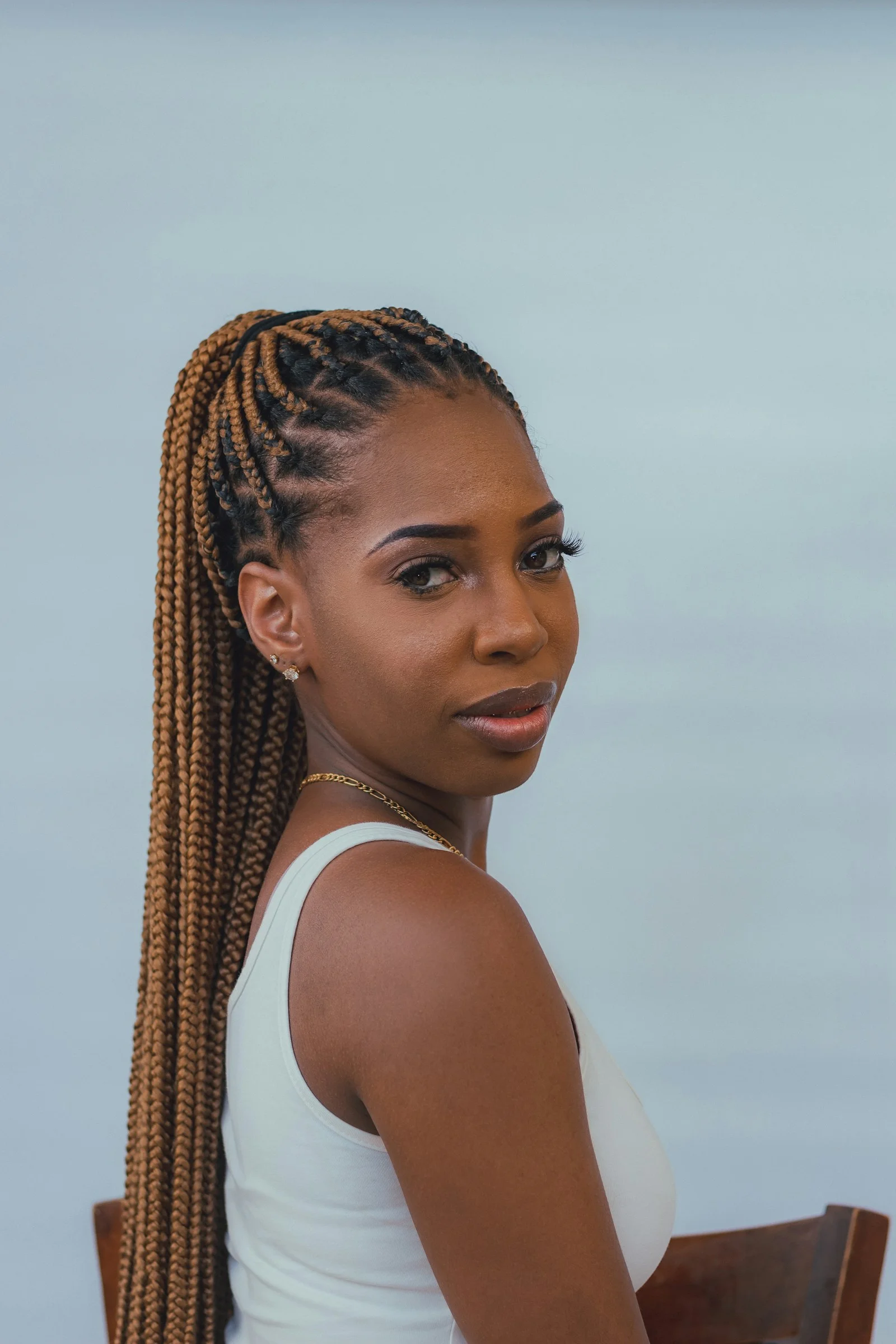 a woman with a braided hair