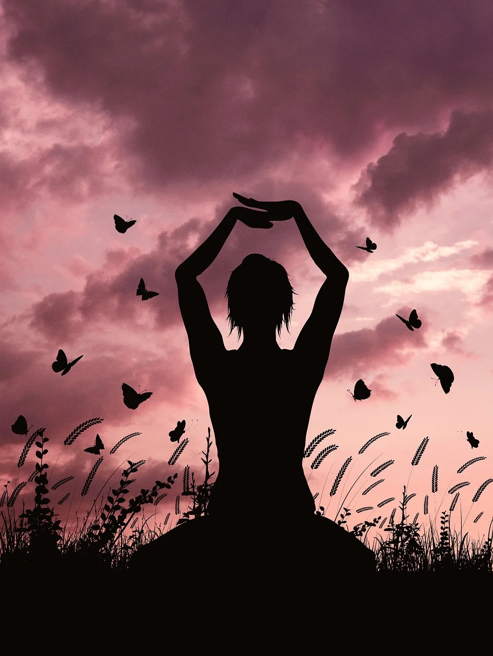 woman, silhouette, sunset, girl