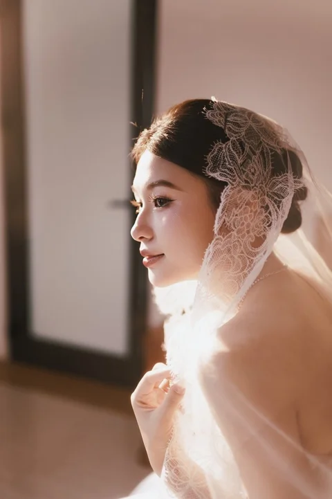 新娘，婚礼，面纱，光线
