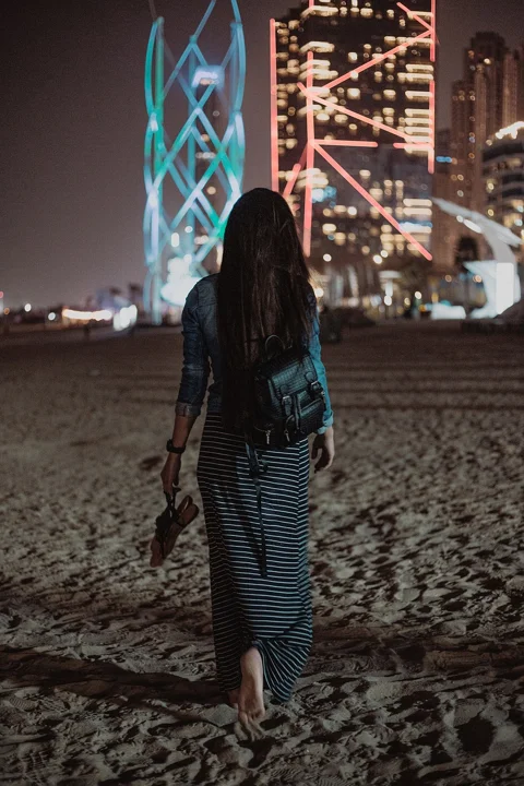 海灘, 夜晚, 女孩, 女人