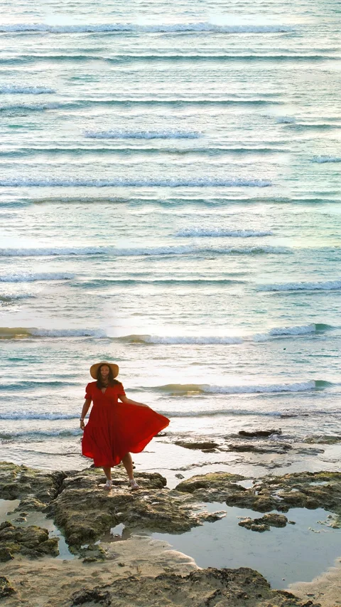 女子，日落，大海，海洋