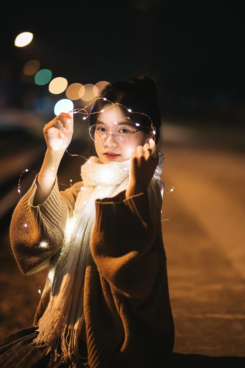 女人, 美丽, 灯光, 越南