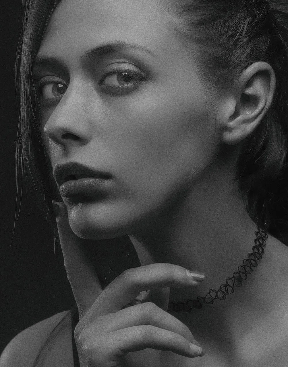 portrait, body, face, monochrome