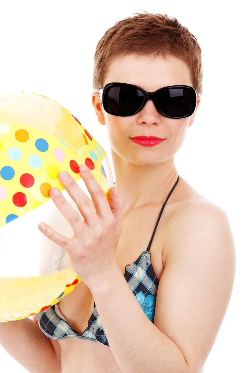 ball, beach, bikini, female