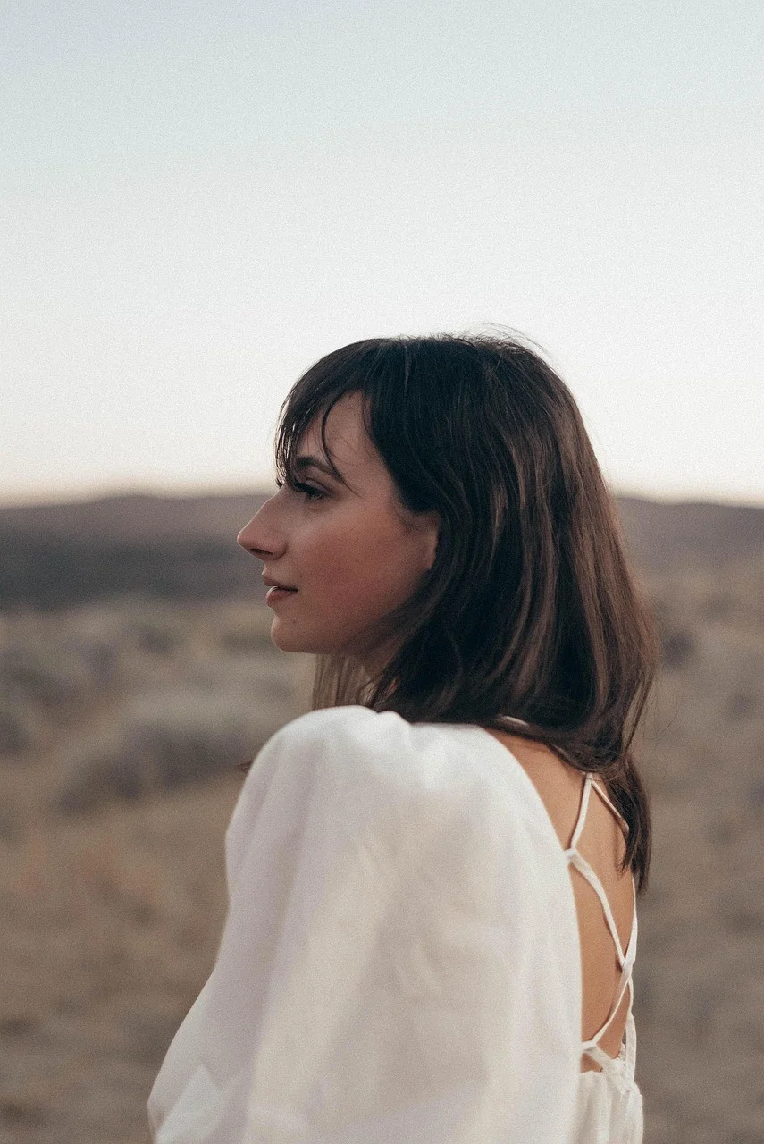 woman, white dress, portrait, outdoors
