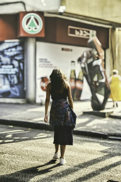a person walking down a street