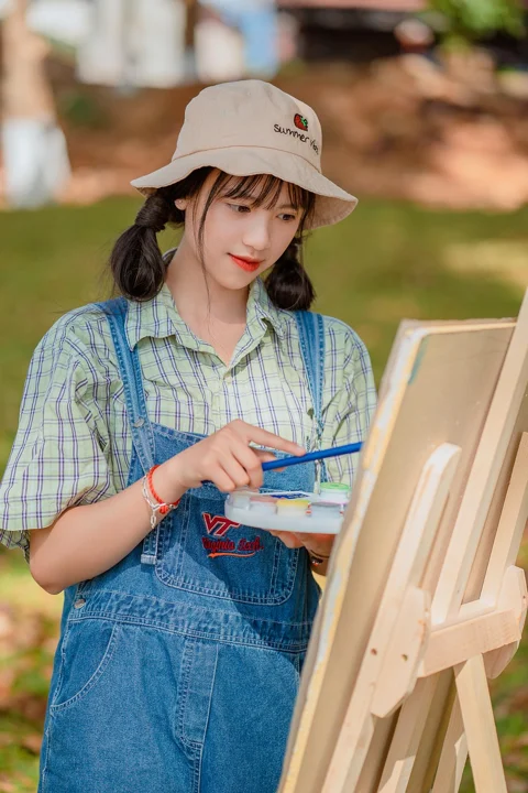beautiful, woman, painting, artist