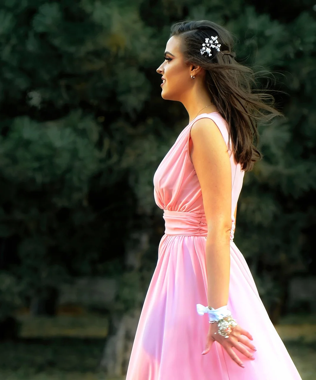 girl, bridesmaid, dress, pink