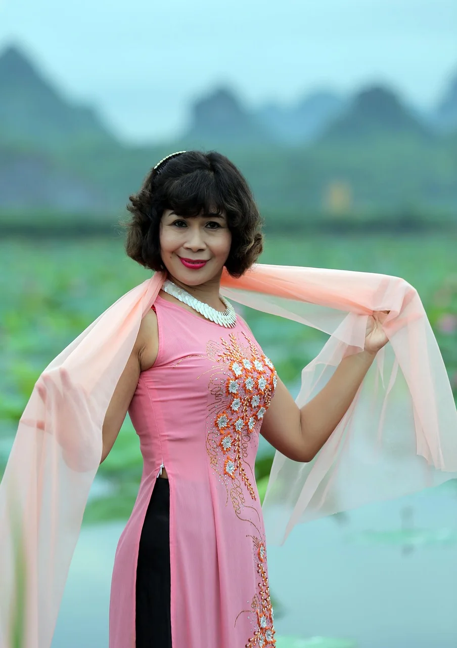 드레스, 스카프, 여성, 아시아 여성