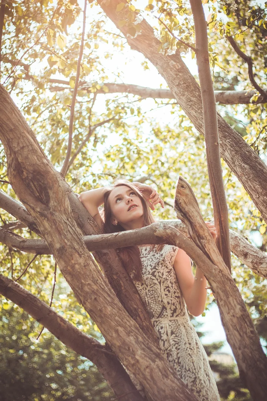 young woman, model, beauty, greens