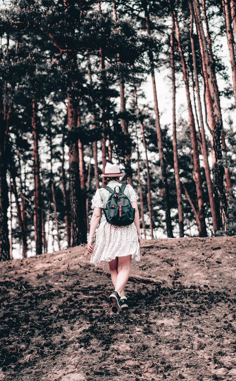 woman, trees, forest, young