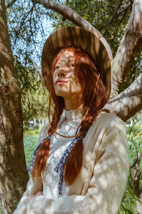woman, hat, redhead, freckles