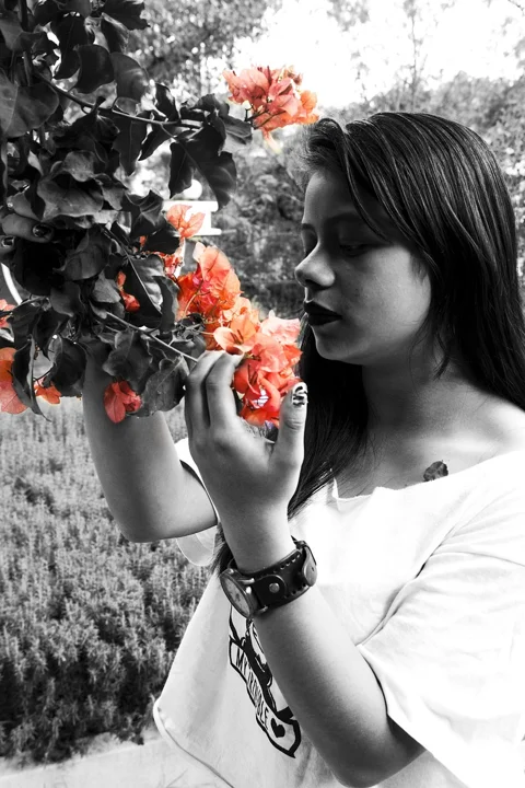 orange, white, black, girl