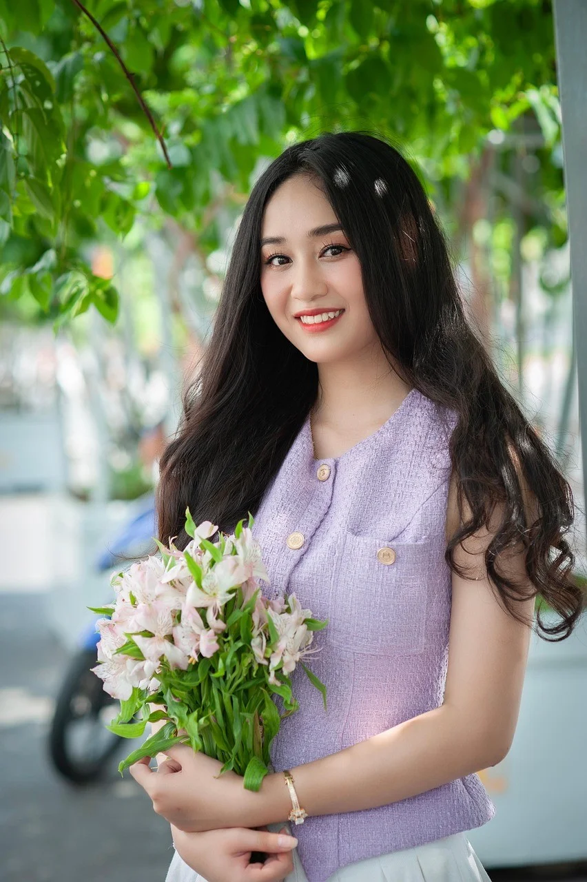 woman, beauty, flowers, smiling