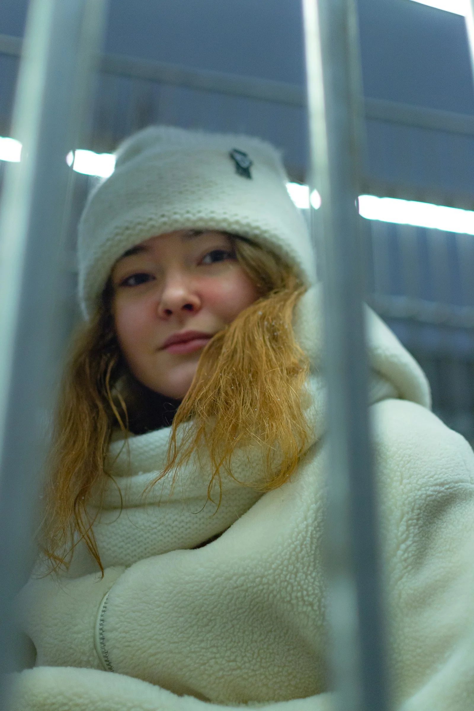 girl in white knit cap