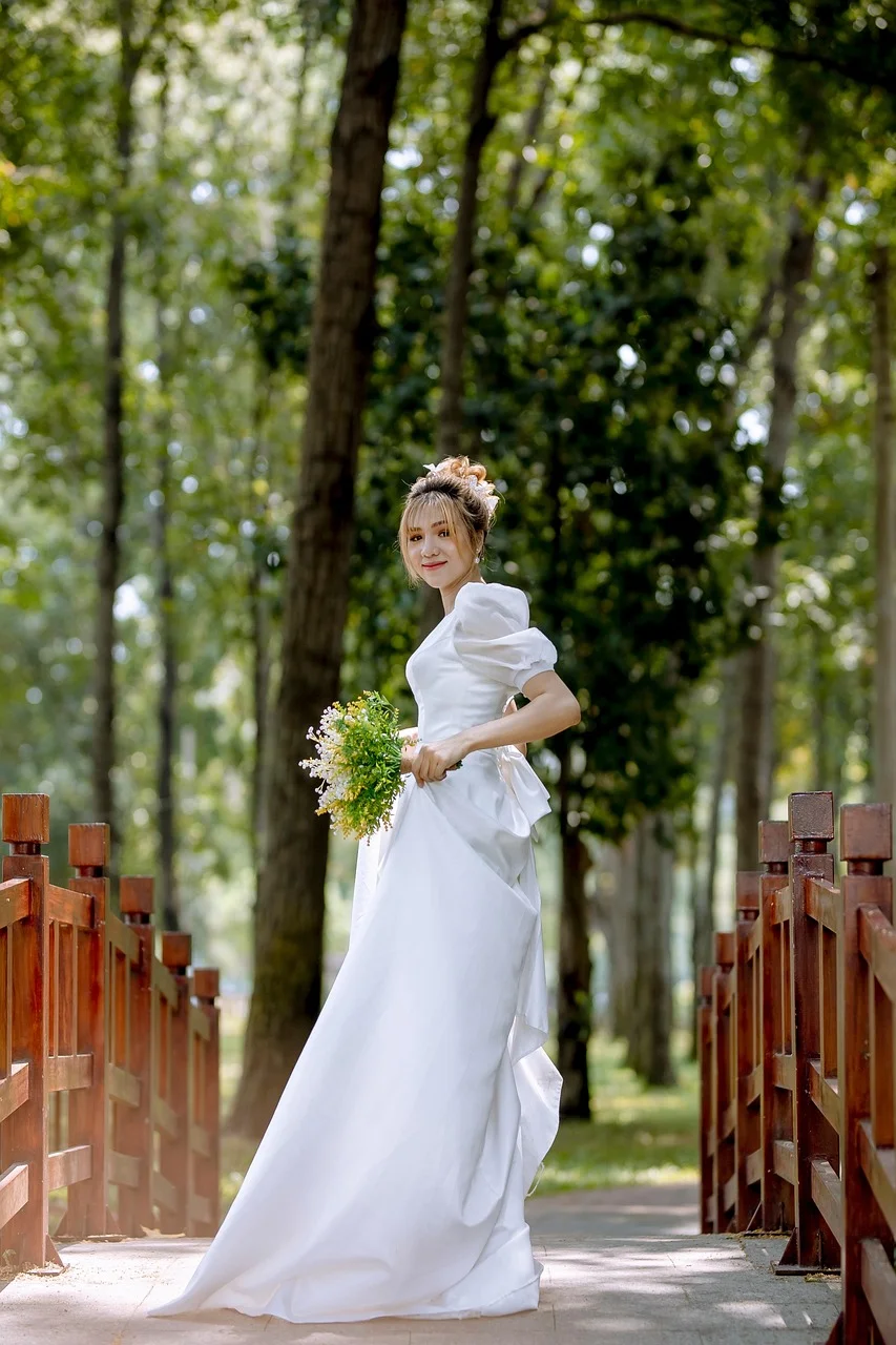 bride, model, woman, white dress