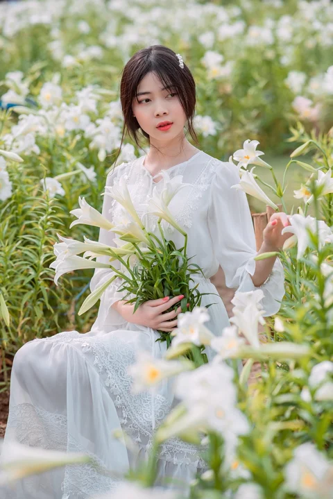 woman, beauty, outdoors, flowers