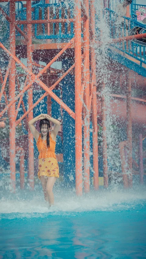 woman, bathing suit, water park, swimming pool