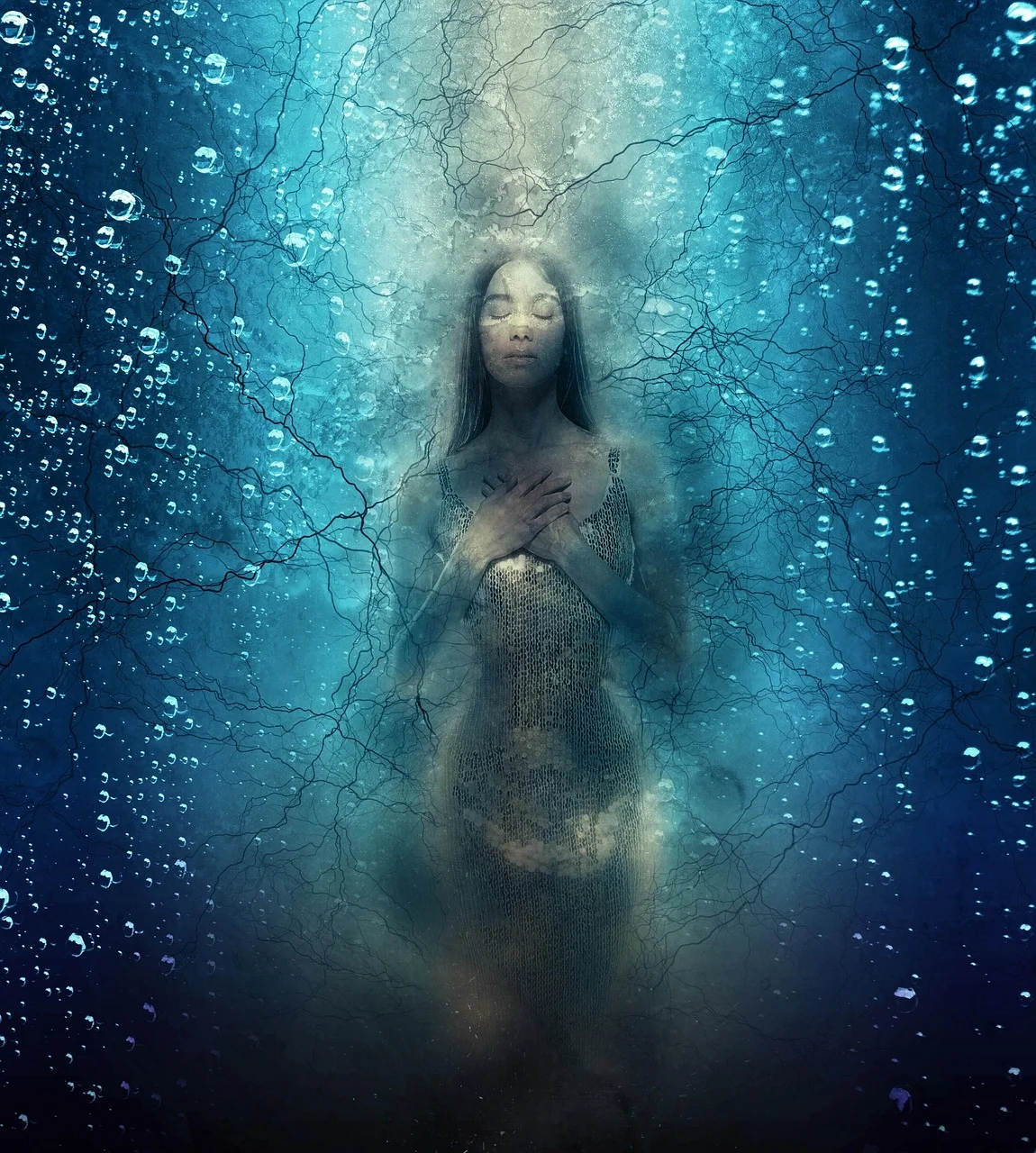 underwater, underground, woman, creepy