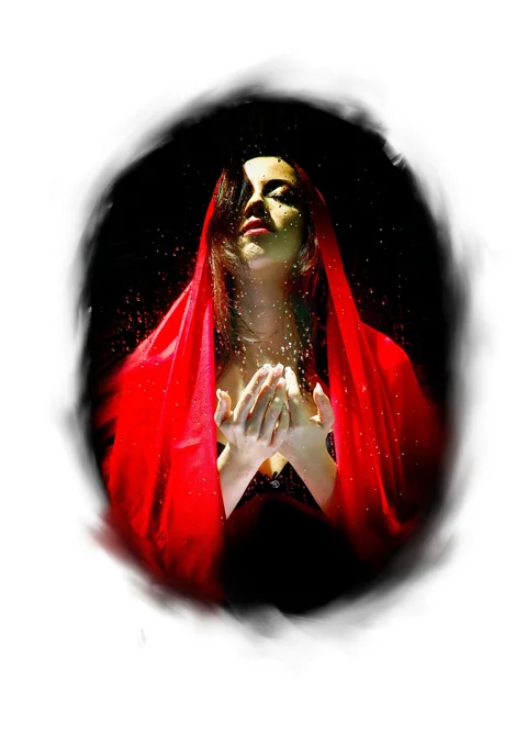 woman, red, rain, female