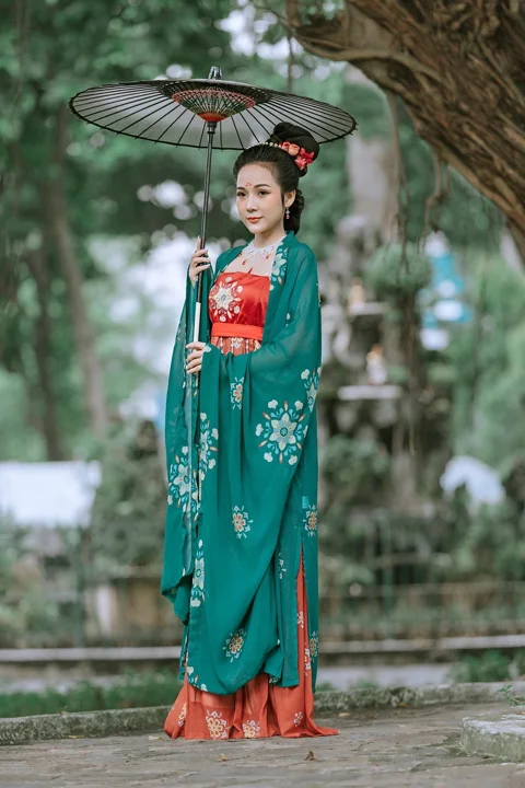 fashion, woman, chinese dress, parasol