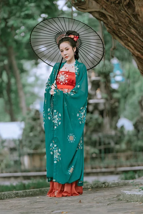 fashion, woman, chinese dress, parasol