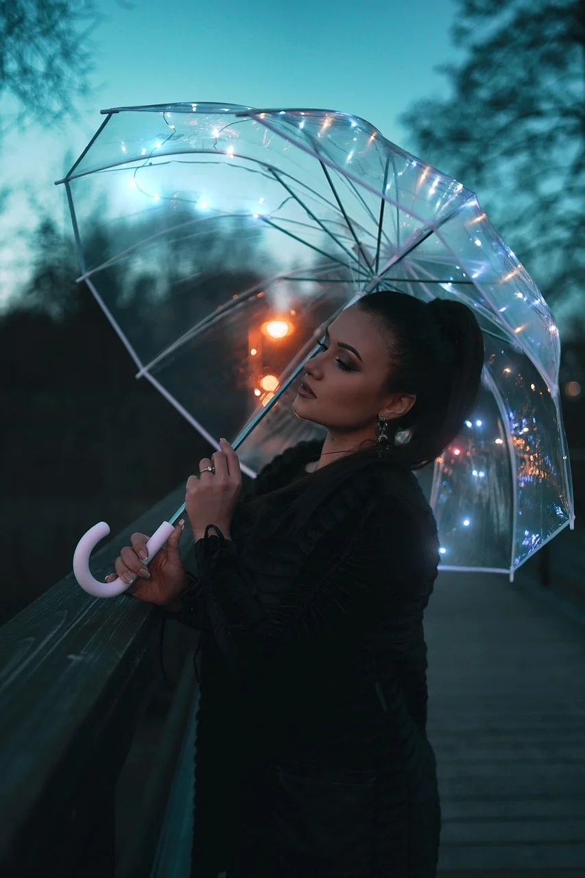 雨傘、LED、燈光、夜間