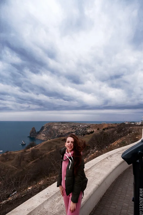 woman, tourism, coast, cliff