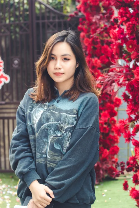 女性、ベトナム、ポートレート、裏庭