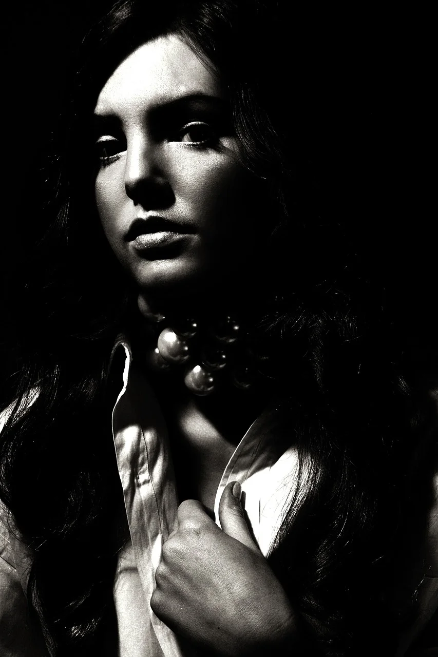 girl, portrait, black and white, attractive