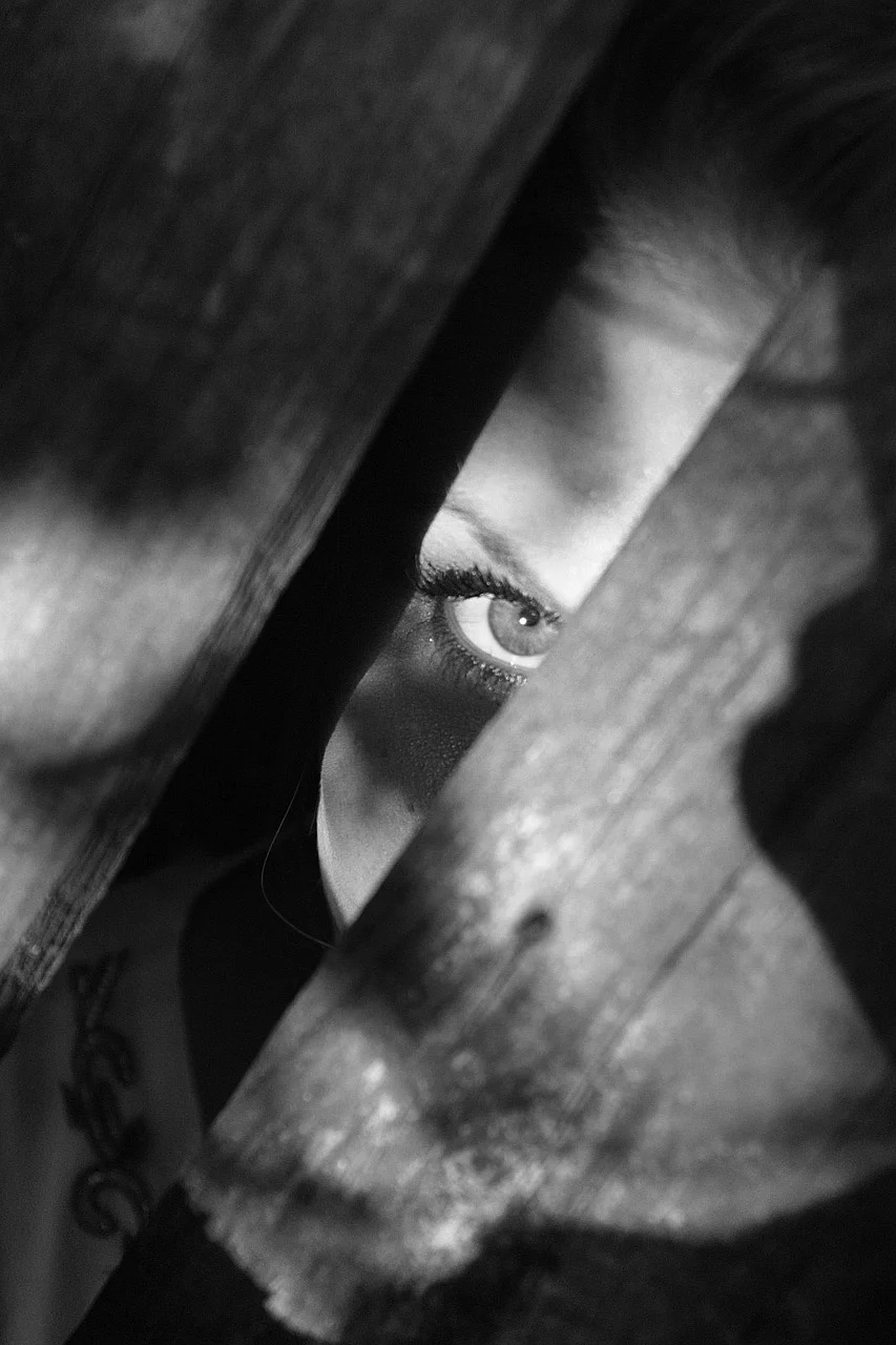 woman, eye, hiding, hidden
