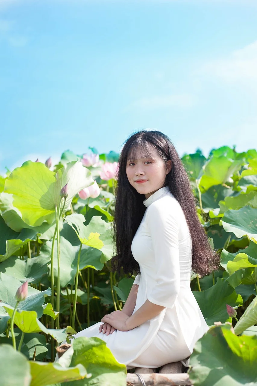lotus, woman, beautiful woman, pretty woman
