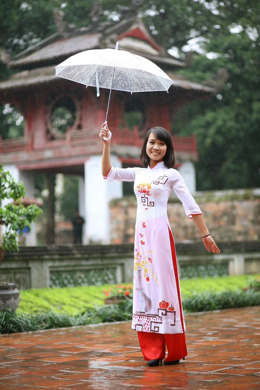 girl, umbrella, asian, rain