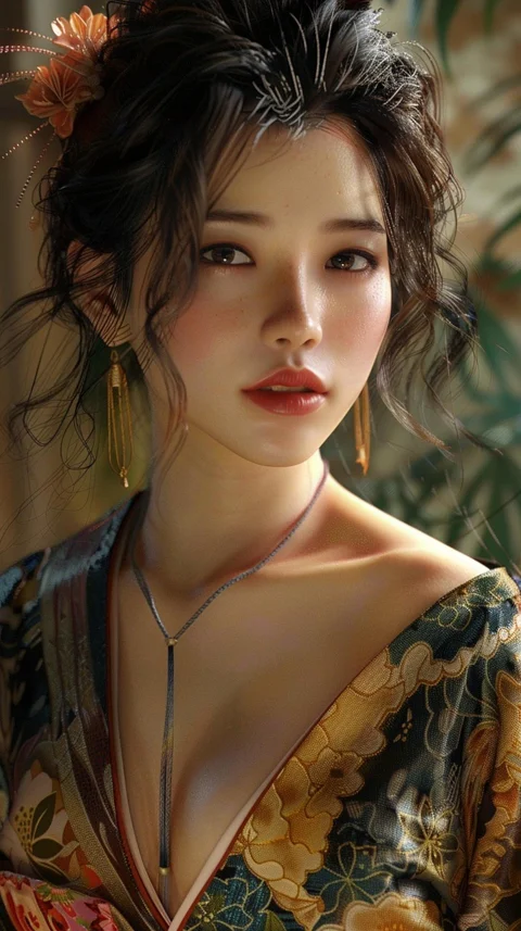 japanese, woman, kimono, portrait