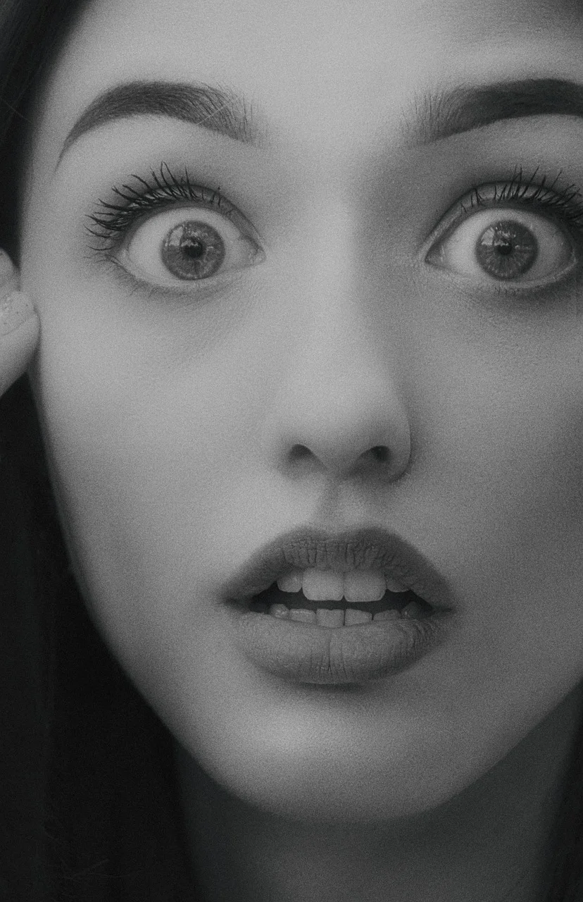 girl, surprised, portrait, monochrome