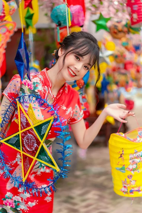 mid-autumn, asian, woman, festival