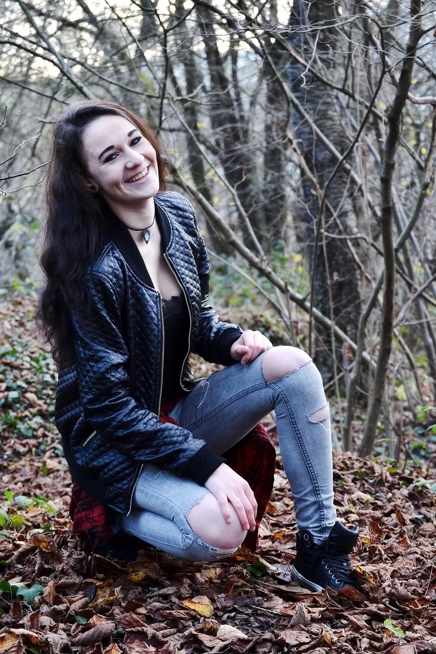 autumn, laughter, girl, forest