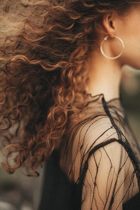 hair, portrait, woman, earrings