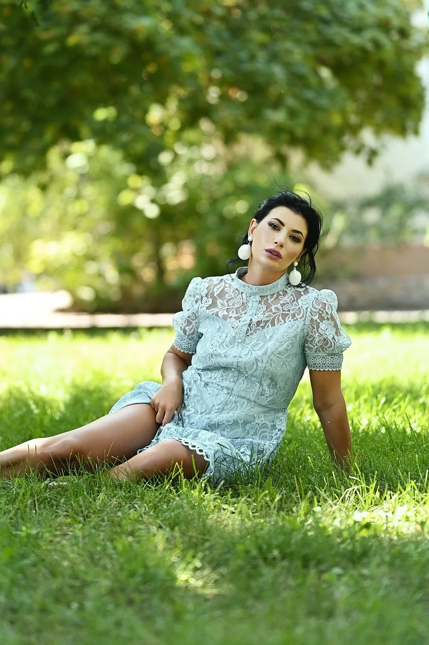 woman, portrait, lace dress, nature
