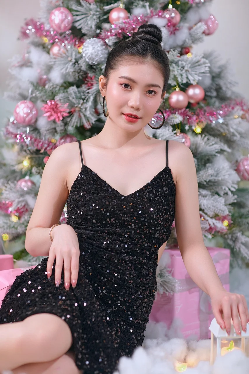christmas, woman, presents, portrait