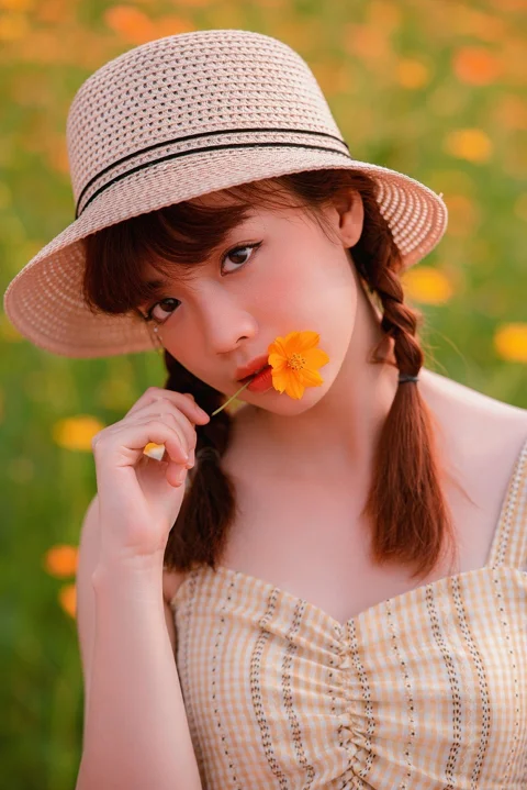 woman, flower, petals, plant