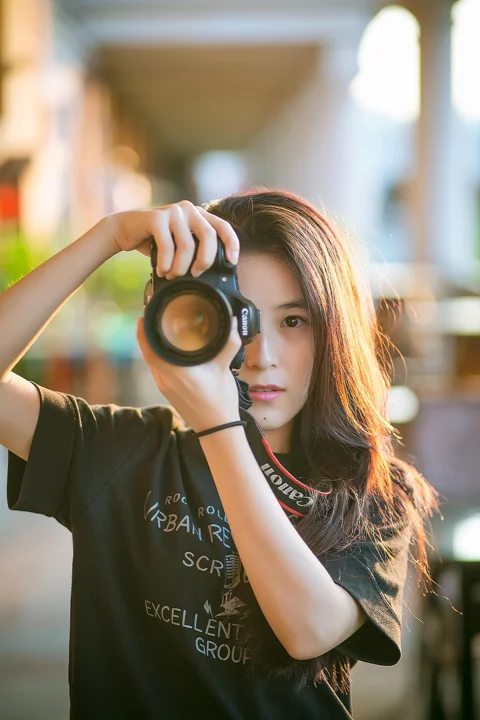 beautiful, camera, cute, girl