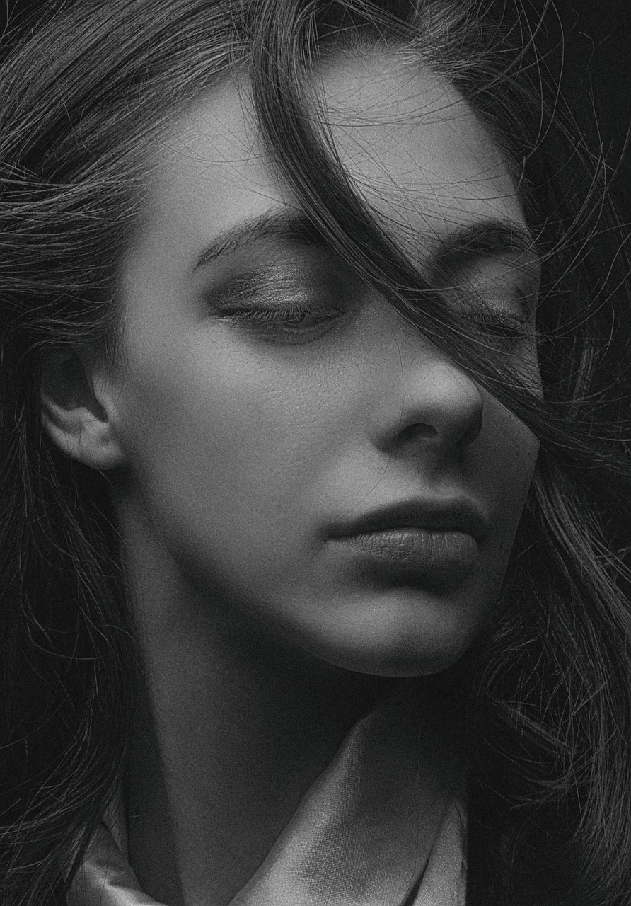 portrait, body, face, monochrome