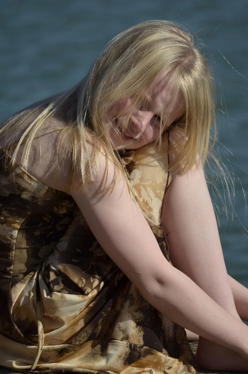girl, blond, nature, face