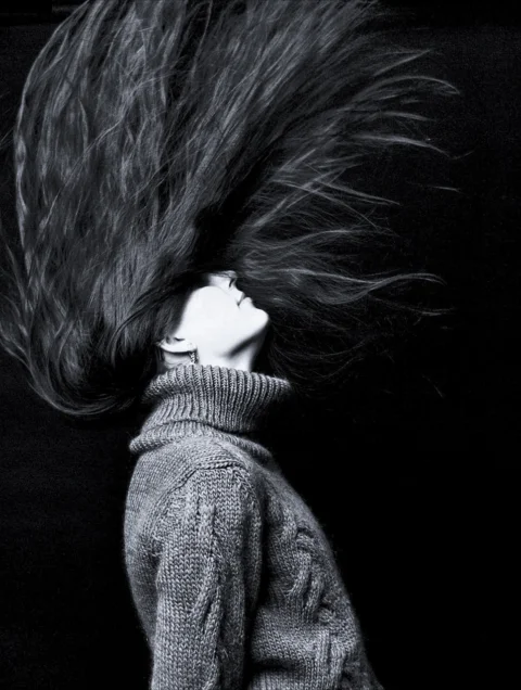 girl, long, hair, black