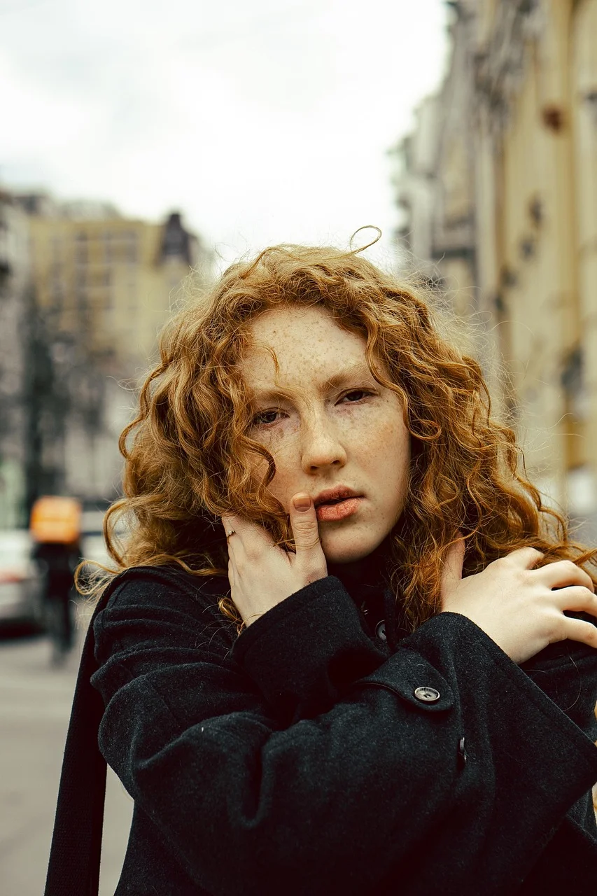 girl, model, curly hair, freckles