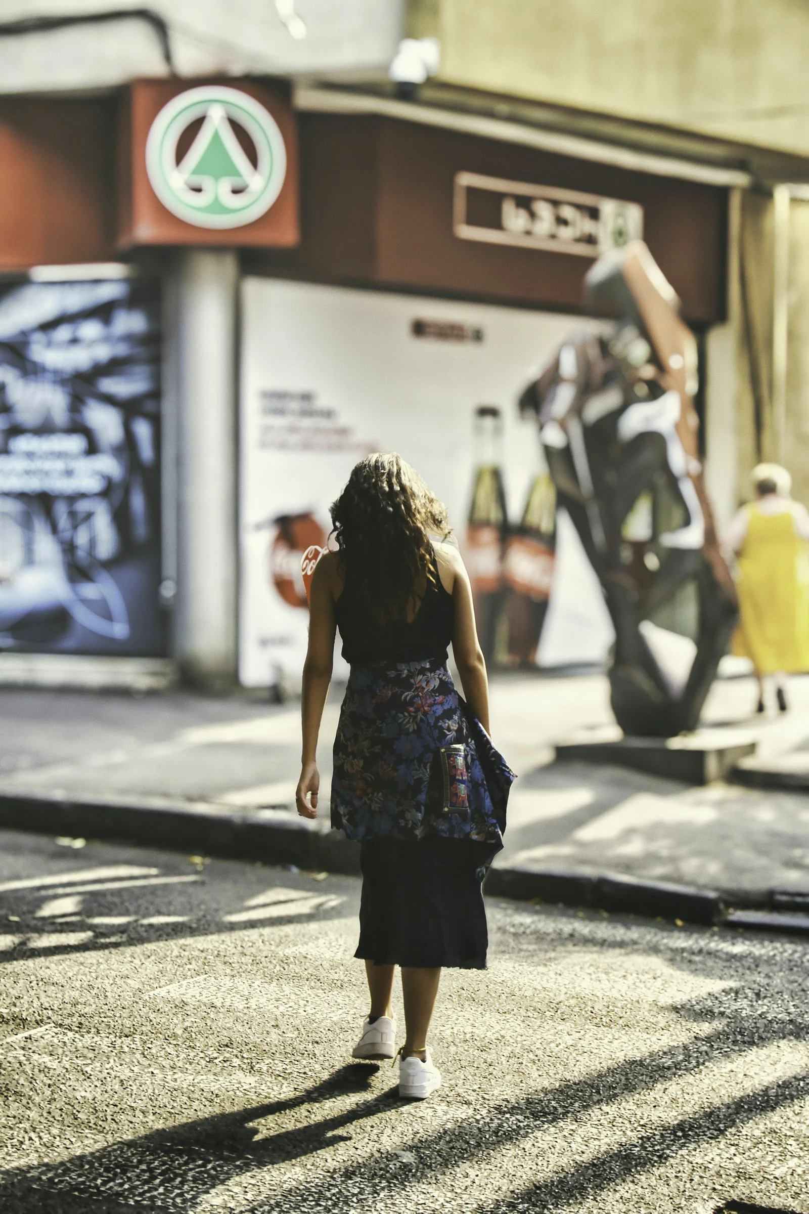 a person walking down a street