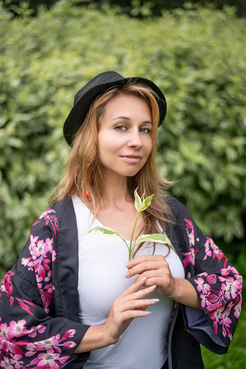woman, hat, park, plant